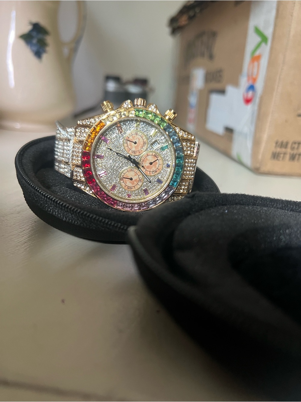 Gold-Tone Rainbow Crystal Unisex Chronograph Watch 
Iced Spectrum Quartz Movemen - Picture 5 of 6